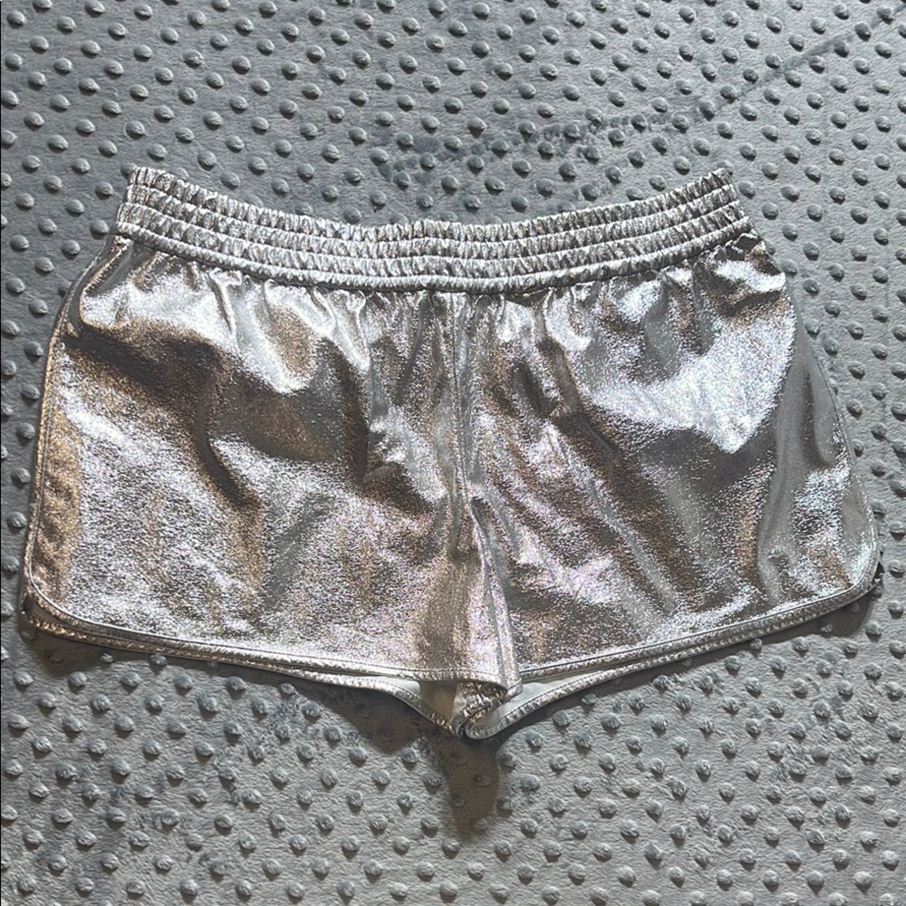 Express Silver Metallic Y2K Festival Shorts - Size Medium Pull On - Picture 3 of 9